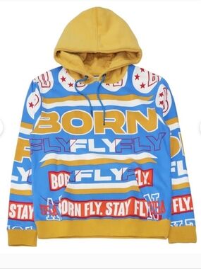 Born Fly Graphic Hoodie - Blue & Mustard